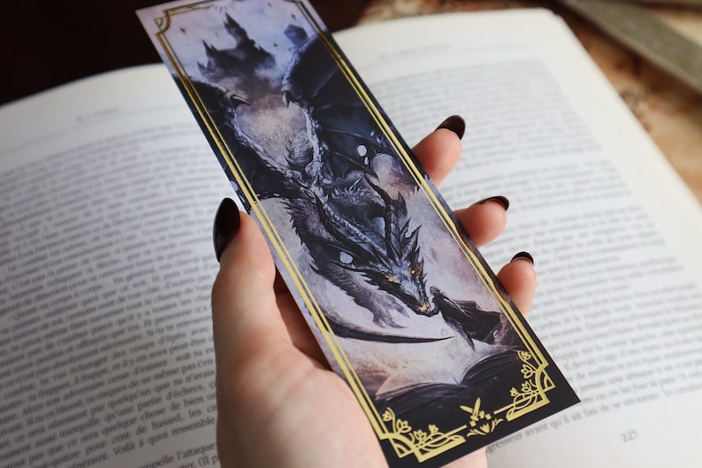 Fantasy Bookmark Illustration with gilding Fourth Wing Dragon bookmark image 1