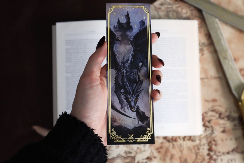 Fantasy Bookmark Illustration with gilding Fourth Wing Dragon bookmark image 2