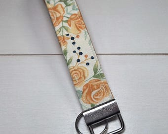 Orange Gingham Floral Wristlet Keychain