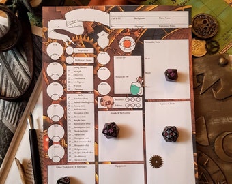 Steampunk themed Dungeons and Dragons 5E character sheet