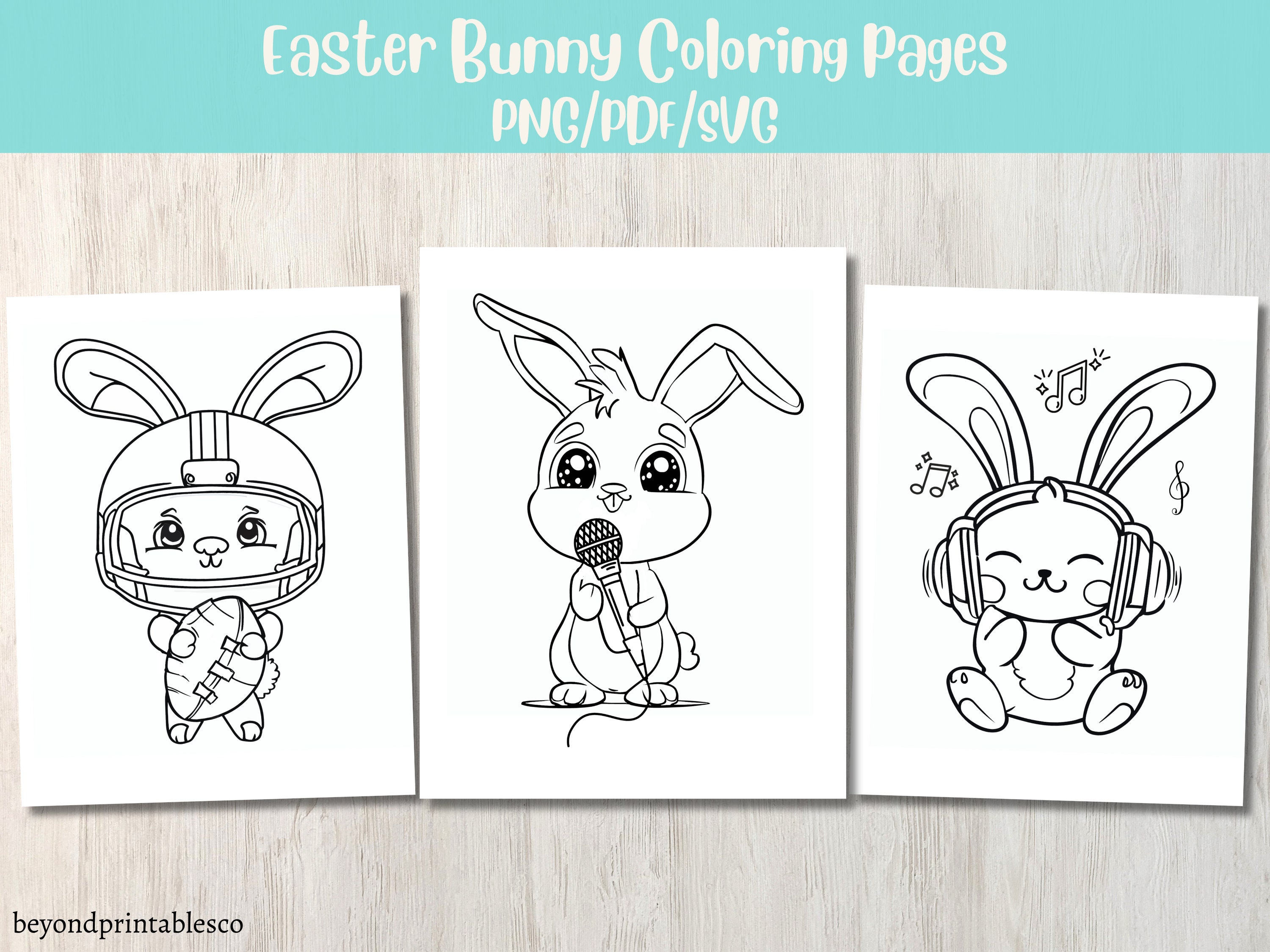 Easter Bunny Coloring Pages for Kids (PDF, PNG, SVG) - Etsy