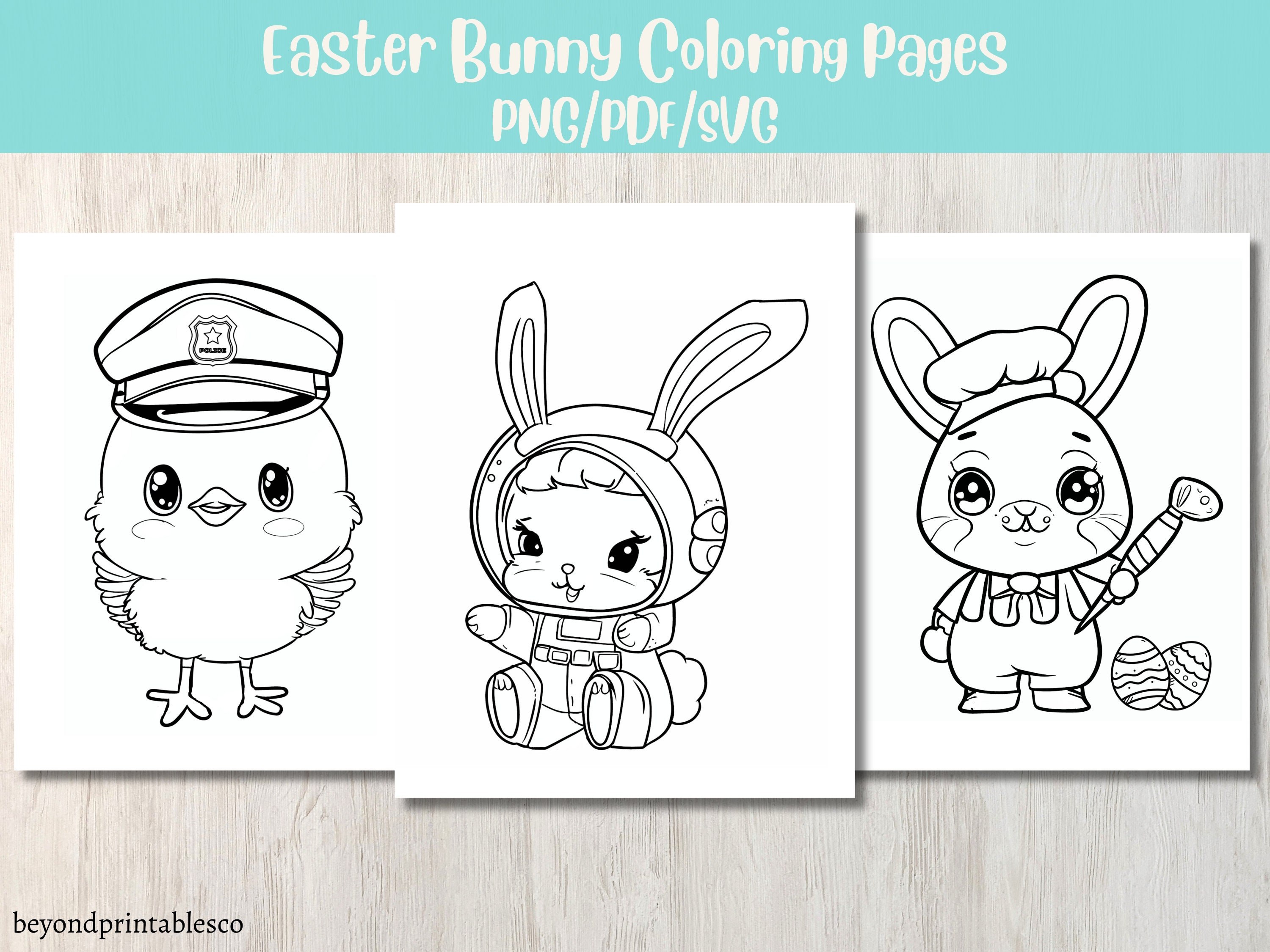 Easter Bunny Coloring Pages for Kids (PDF, PNG, SVG) - Etsy