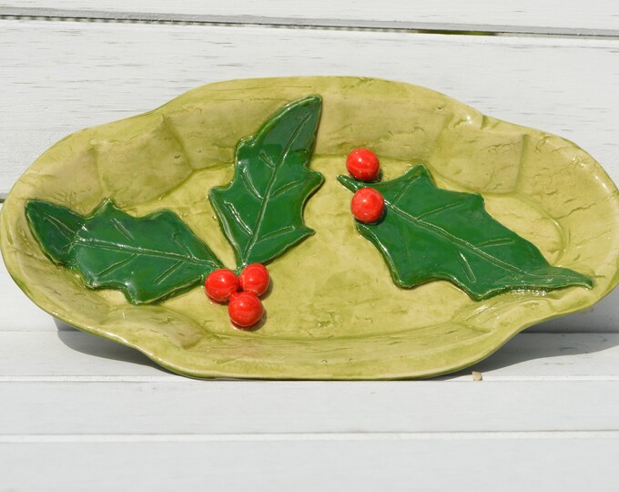 Ceramic Plate, Spoon Rest Tray, Christmas Decor, Boho Christmas Design