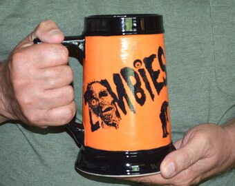 Zombie Ceramic Beer Stein, Pottery Mugs for Zombie Fans, Stoneware 24 Ounces Zombie Mug, Zombie Decor