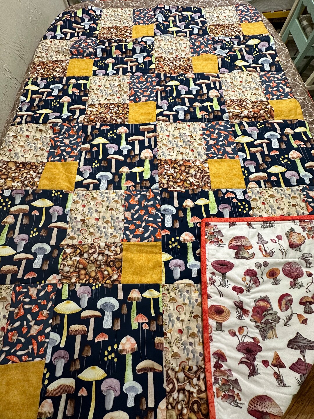 Mushrooms Handmade Throw Quilt - Etsy