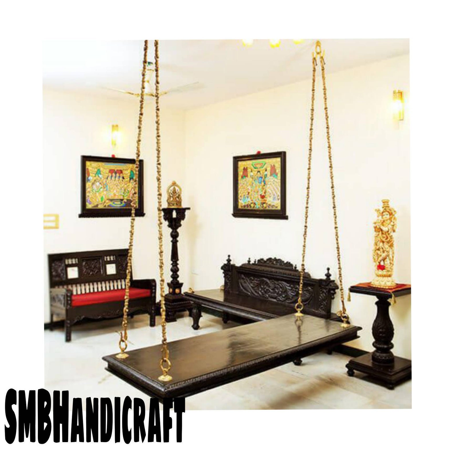 Wooden Ceiling Swing Indian Jhula Wooden Carved Swing Swing Etsy