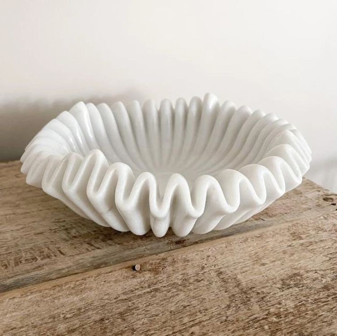 12 Ruffled Marble Bowl Decorative Marble Bowl Fluted Bowl Etsy