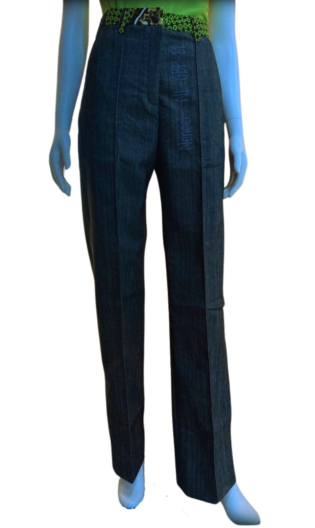 High Waist Denim Wide Leg Pants With Modern Black Print For Autumn Unisex Fall Fashion Statement