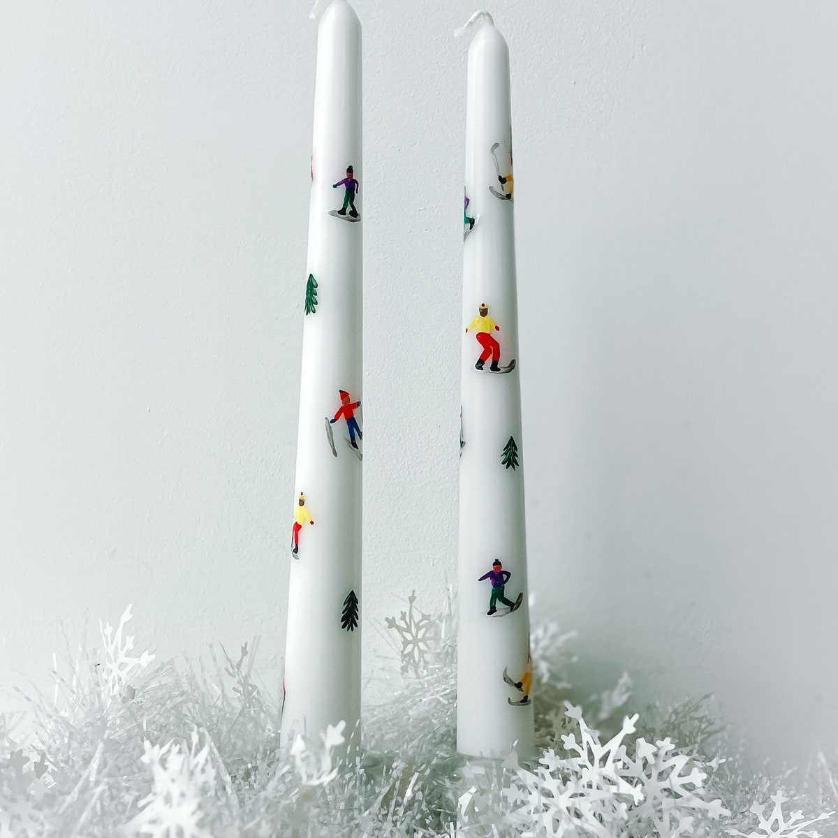 Pair of Skier Hand Painted Candles