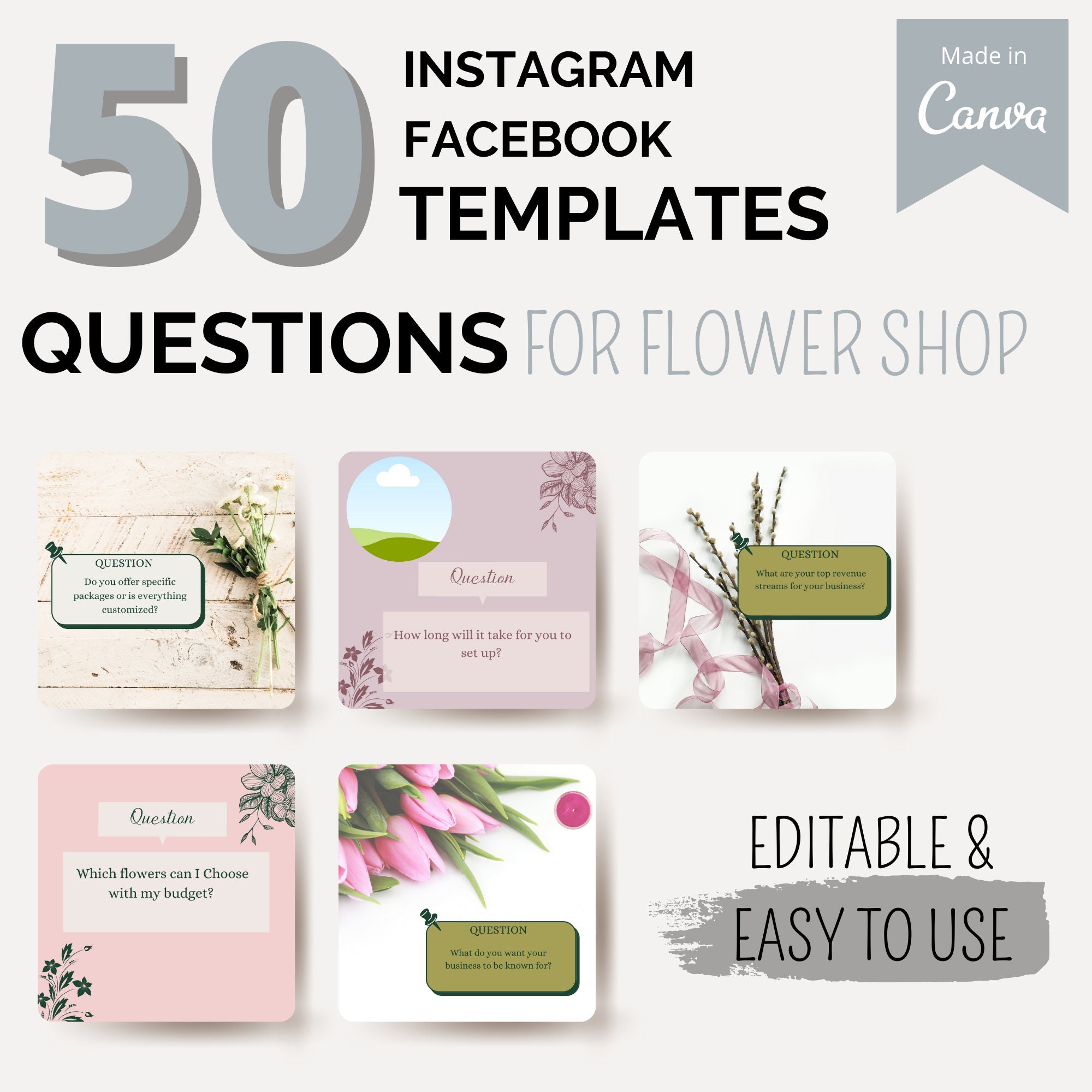 Florist Templates, Instagram Canva Templates, Social Media Canva Templates, Instagram Bio