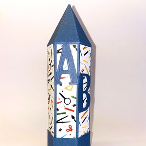 Geschenkverpackung / Geschenkbox aus Karton in besonderer Form als Buntstift zum Schulanfang, edel und handgemacht (6,2 x 22 cm)