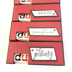 Verpackung für 2 Stück Schokoriegel, ein schönes Geschenk aus Papier, auch als Tischgoodie zu verwenden, handgemacht, 4 Stück im Set