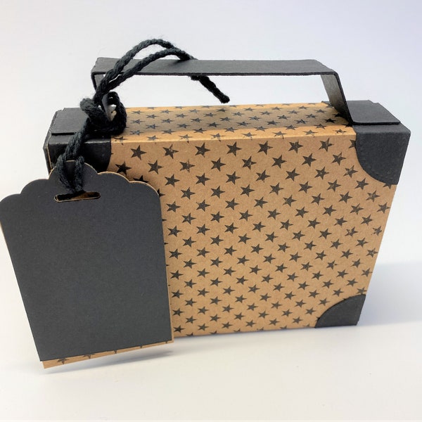 Koffer, Reisekoffer aus Papier und Karton als Geschenkverpackung für ein Geldgeschenk zum Urlaub oder für einen Reisegutschein (12x9x3,5cm)