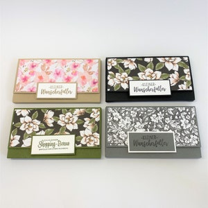 Geschenkverpackung in Form eines Portemonnaies aus Papier bzw. Karton, 2 Stück im Set, edel und handgemacht, Abmessungen 15,3x8,5x1,25 cm