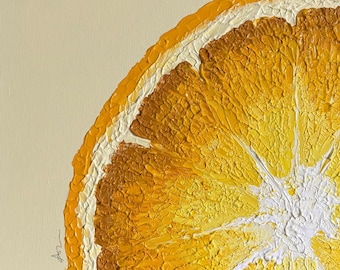 Mini série 10 x 10 po. - Tranche de citron originale faite main | Peinture acrylique de fruits | avec texture empâtement | Sans cadre