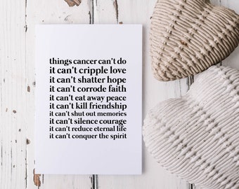 Cancer Card | Things Cancer Can't Do Card | Encouragement Card
