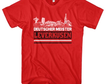 Leverkusen Titelkusen  T-Shirt | Trikot Fanartikel Ultras Fussball Skyline Deutscher Meister - rot