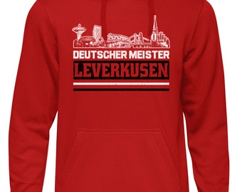 Leverkusen Titelkusen Kapuzenpullover | Trikot Fanartikel Ultras Fussball Skyline Deutscher Meister - rot
