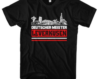 Leverkusen Titelkusen  T-Shirt | Trikot Fanartikel Ultras Fussball Skyline Deutscher Meister - schwarz