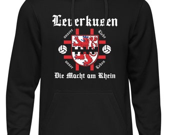 Leverkusen Macht am Rhein Kapuzenpullover | Trikot Fanartikel Ultras Fussball Titelkusen Skyline Deutscher Meister