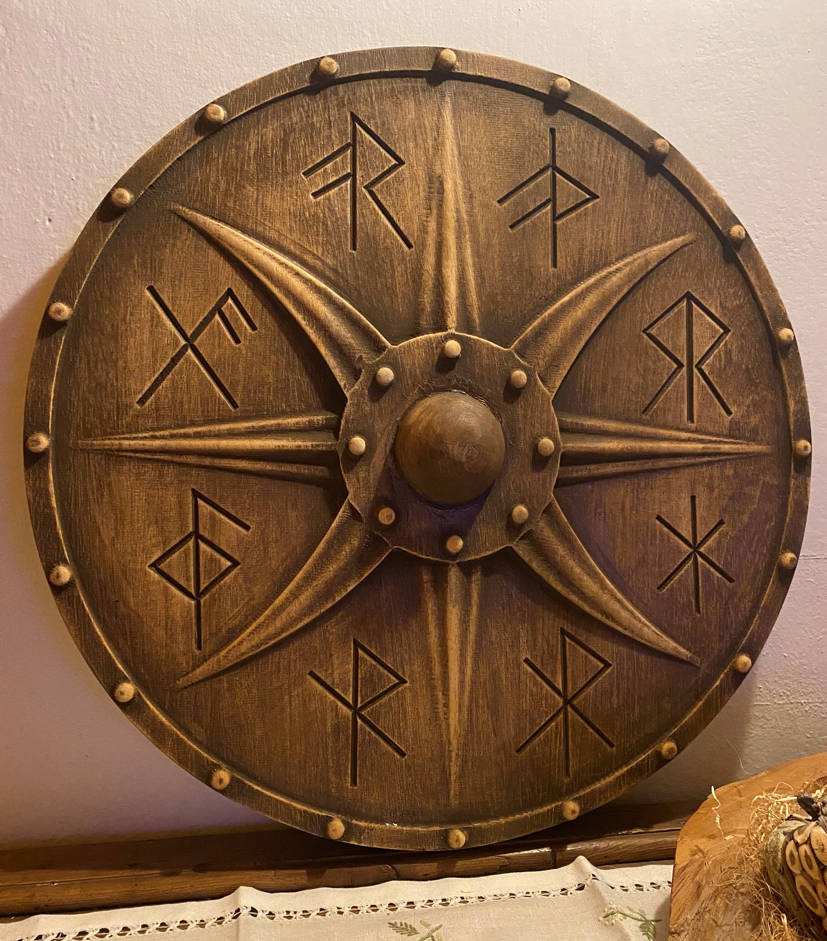 Viking Shield Runic Wood Wall Art Scandinavian Folk Art | Etsy