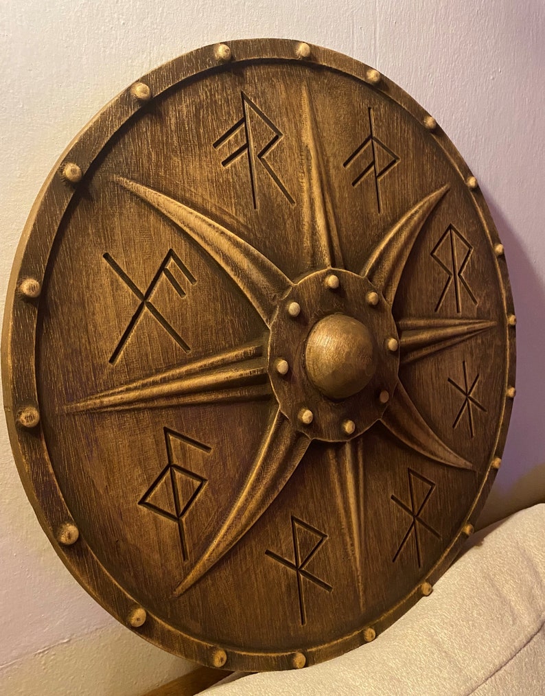 Viking Shield Runic Wood Wall Art Scandinavian Folk Art | Etsy