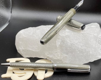 Juego de pluma estilográfica y portaminas Esterbrook vintage gris plateado