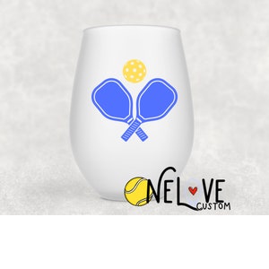 Pickleball Themed Stemless Frosted Wine Glass - Pickleball Paddles