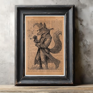 Vintage Gentleman Fox Dictionary Art Print Rustic Animal Illustration Wall Decor, Antique Book Page Poster, Victorian Fox Art for Home