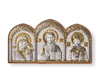 Auto Triptychon Icon Silber Kasan Mutter Gottes, Jesus Christus & St. Nikolaus