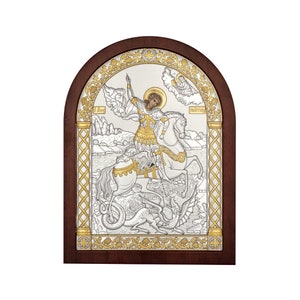Saint George Byzantine Silver Orthodox Icon / Greek / Silver Canvas / Handmade / Silver icon