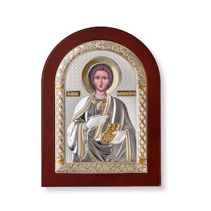 Handmade Orthodox Silver Panteleimon icon / The Silver Icon