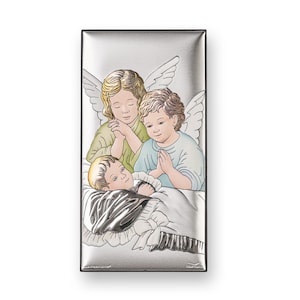 Panel religious Guardian Angel silver ceramic Orthodox icon / Greek / Silver canvas / Handmade / Silver Icon