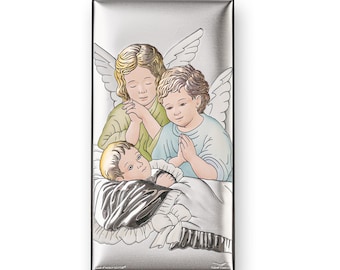 Katholische Ikone des Schutzengels handgemachtes silbernes religiöses Kunst-spiritueller Schutz Geschenk