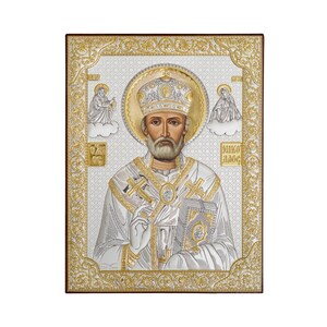 Saint Nicholas Byzantine Silver Orthodox Icon / Greek / Silver Canvas / Handmade / Silver icon