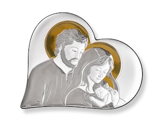 Katholische Ikone der Heiligen Familie Handgefertigtes Silber Religiöses Geschenk für den Haussegen