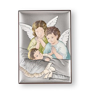 Panel religious Guardian Angel ceramic silver Orthodox icon / Greek / Silver canvas / Handmade / Silver icon