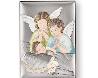 Katholische Ikone des Schutzengels handgemachtes silbernes religiöses Kunst-spiritueller Schutz Geschenk
