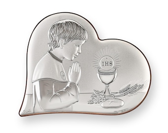 Katholische Ikone Erstkommunion Junge Handgemachtes Silber Religiöses Geschenk für Taufe oder Zeremonie