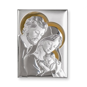 Catholic Icon of the Holy Family Handmade Silver Religious Gift for Home Blessing