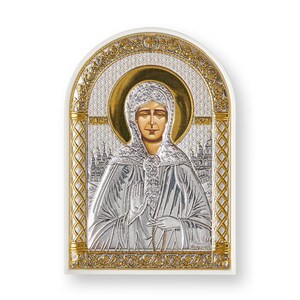 Silver Orthodox Icon of Matrona / Greek / Silver canvas / Handmade / Plastic base / Silver Icon