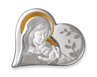 Katholische Ikone der Jungfrau Maria und Jesuskind Handgemachtes Silber Religiöses Kunstwerk Christliches Geschenk