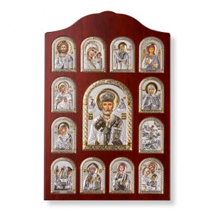 Iconostasis of St. Nicholas Silver Orthodox Icon / Greek / Silver Canvas / Handmade / Silver Icon