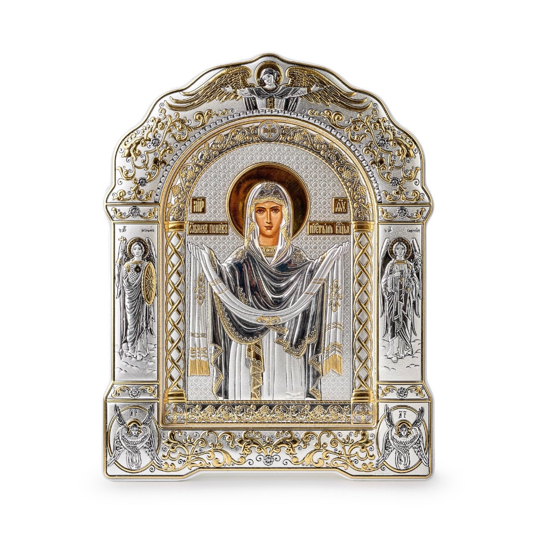 Angelic Arch Icon of the Old Testament Trinity– Silver-plated Byzantine ...