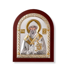 Handmade Orthodox silver icon of Spyridon / The Silver Icon