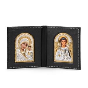 Cloth of Kazan Mother of God and Guardian Angel Silver Orthodox Icon / Greek / Silver Canvas / Handmade / Silver Icon