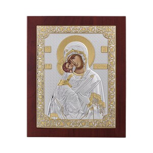 Jungfrau von Wladimir handgefertigte silber-Orthodoxe Ikone / Silberikone