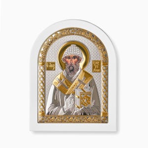 Handmade Orthodox silver icon of Spyridon / The Silver Icon