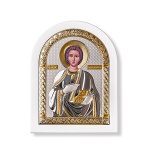 Handmade Orthodox Silver Panteleimon icon / The Silver Icon