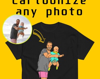 Custom Family Portrait T-Shirt, Father's Day Gift for him, custom portrait from photo , personalized photo, husband gift, family, birthday